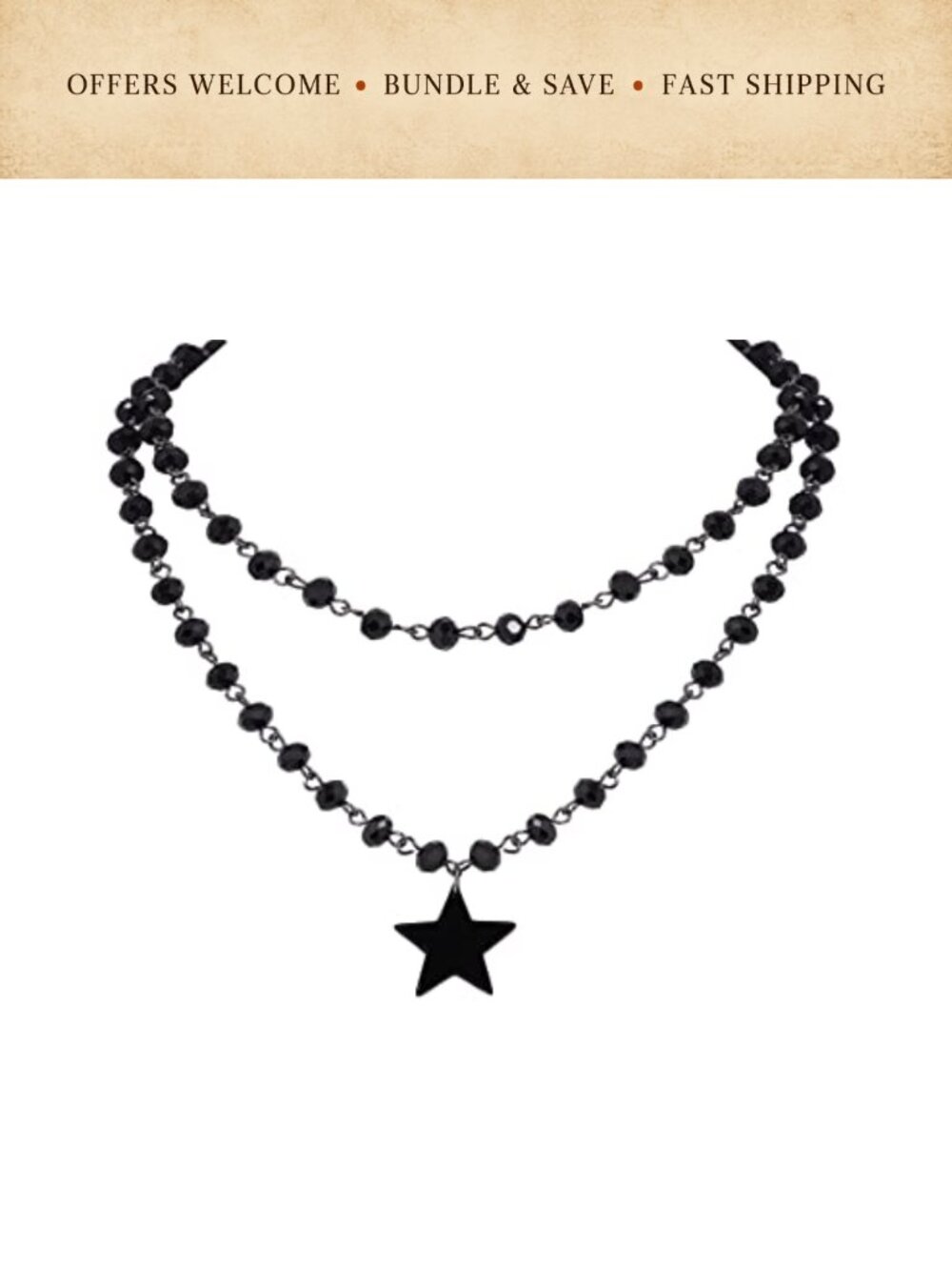 Layered Beaded Star Choker Necklace Zinc Alloy Goth Punk Grunge Y2K